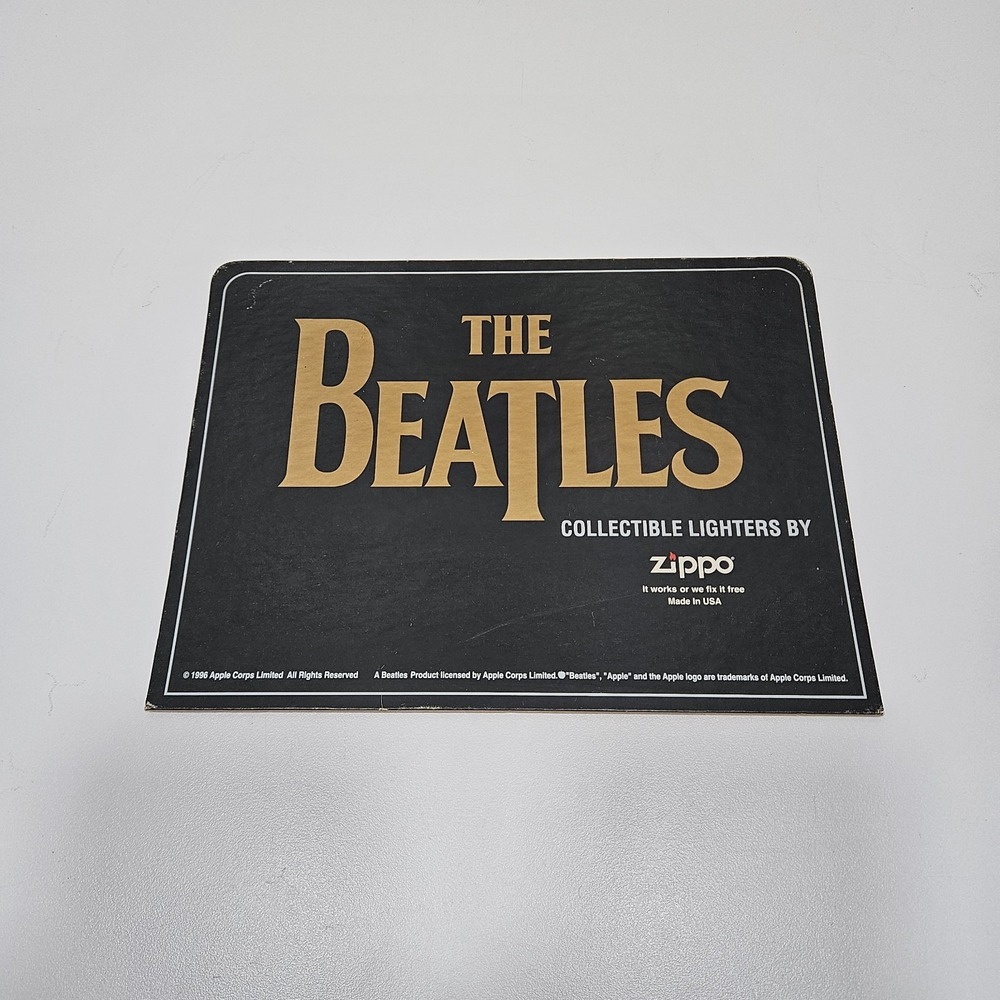 Vintage 1996 Apple Corps Teh Beatles Zippo Lighter Store Display Cardboard Sign